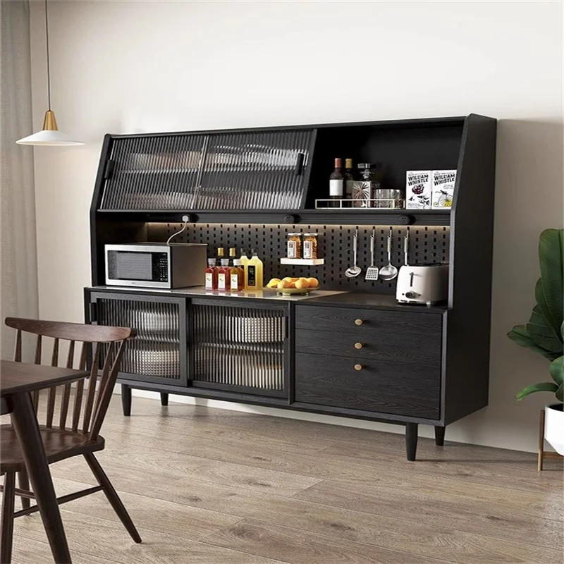 

Nordic solid wood dining side cabinet, living room integrated hole board high cabinet