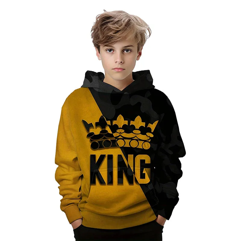 King Hoodie Boy Casual Pullover Kids Hooded Long Sleeve Sweatshirt For Boys Spring Fall Kids Hoodies Tops Children's Clothing