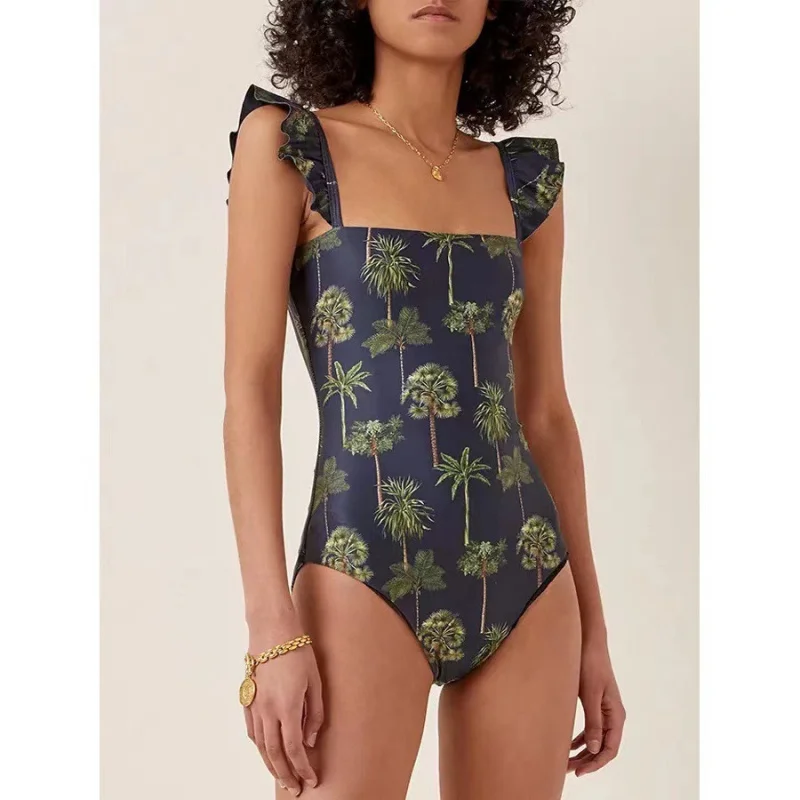 

Hot-selling fashionable two-piece swimsuit set with sexy printed long cover-up skirt in European retro style with floral pattern