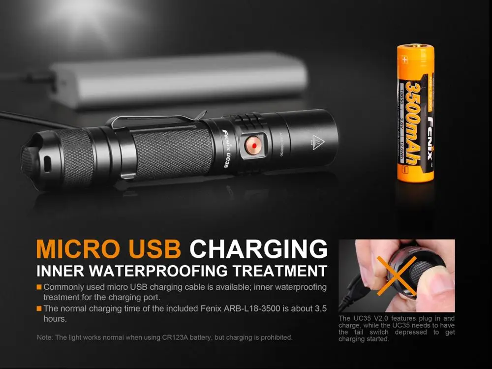 Fenix UC35 V2.0 LED USB Rechargeable Tactical Flashlight Torch