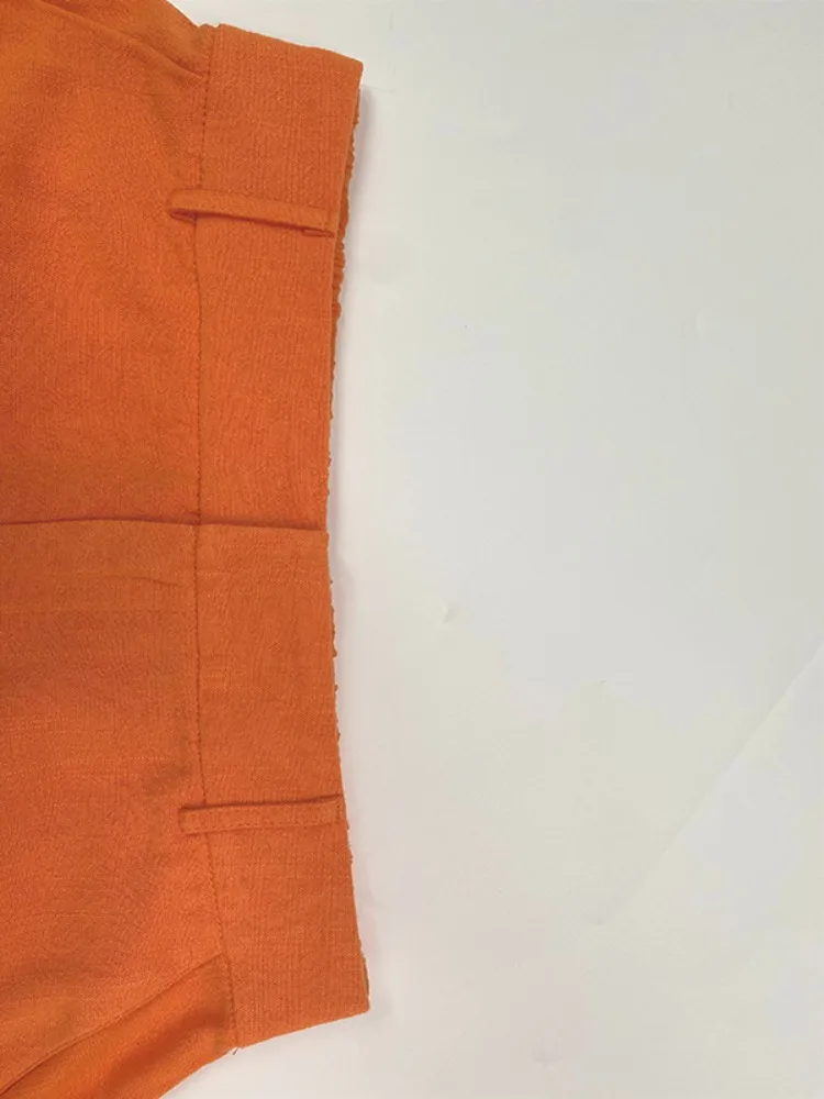 Beautyblue-pantalones de cintura alta para mujer, Pantalón recto de pierna ancha, informales, holgados, con bolsillos, color naranja, elegantes, para oficina