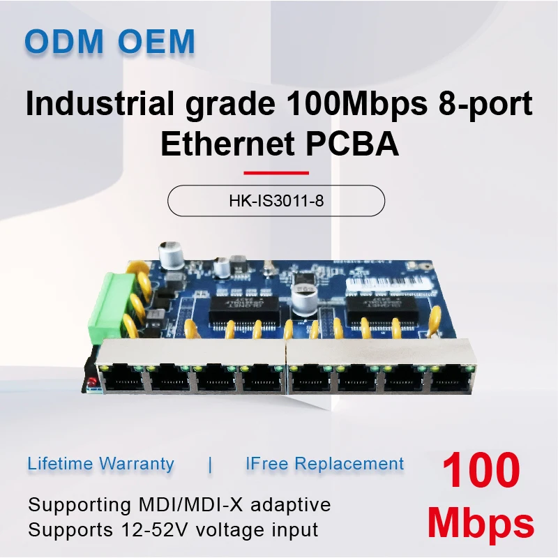 PCBA Ethernet de 8 puertos de 100Mbps de grado industrial con puertos RJ45 de 8*100Mbps