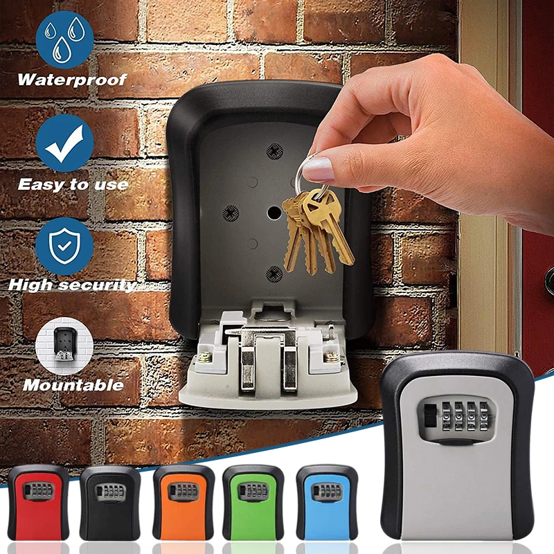 Lock Key Storage Box 4 Digit Password Wall Mount Outdoor Lock Box for House Keys Key Safe with Combination Lock 5 Key Capacity