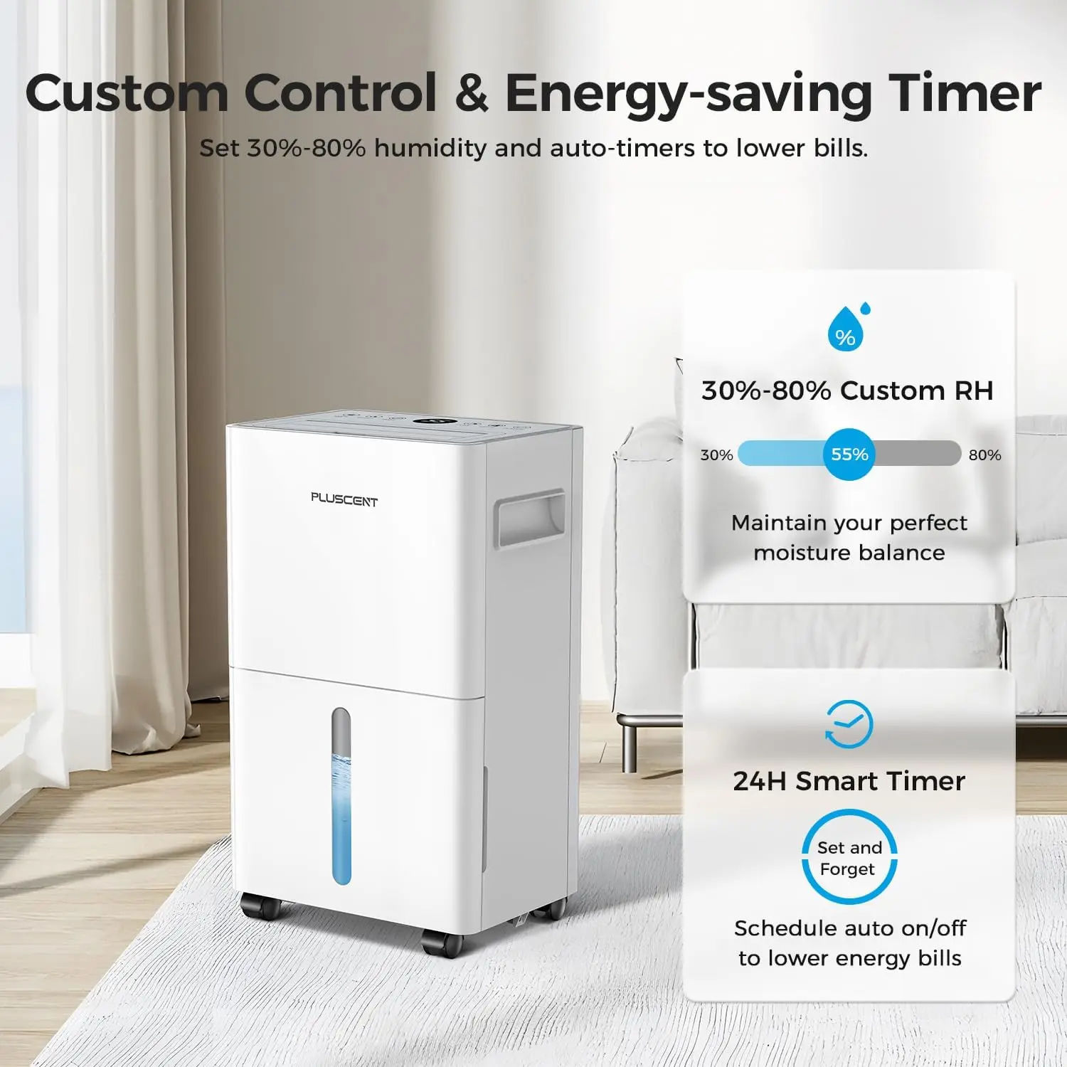 ^For 1500 Sq Ft 21 Pint Dehumidifier for Basement with Drain Hose | 3 Modes, 24H Timer, Auto Defrost, Quiet & Portable, Smart