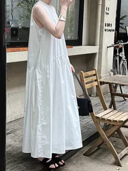 LANMREM Casual Long Dress For Women Sleeveless Neck Hanging Solid Color Loose Dresses 2024 Female Summer New Clothing 2Z1310