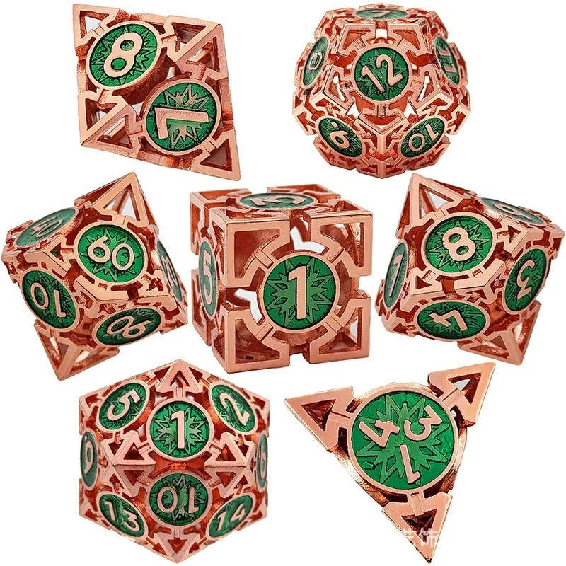 7Pcs/set High-grade Metal Hollow Dice Multi-faceted Dice Set D20 Running Group Game D6 Table Game