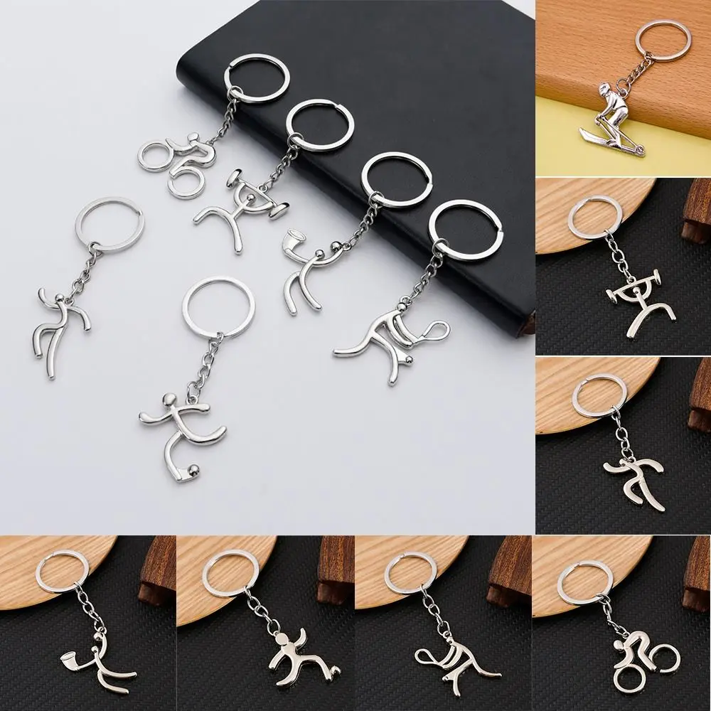 Personality Bicycle Metal Sports Logo Keychain Running Football Key Ring Ornaments Weightlifting Basketball Alloy Pendant Gift