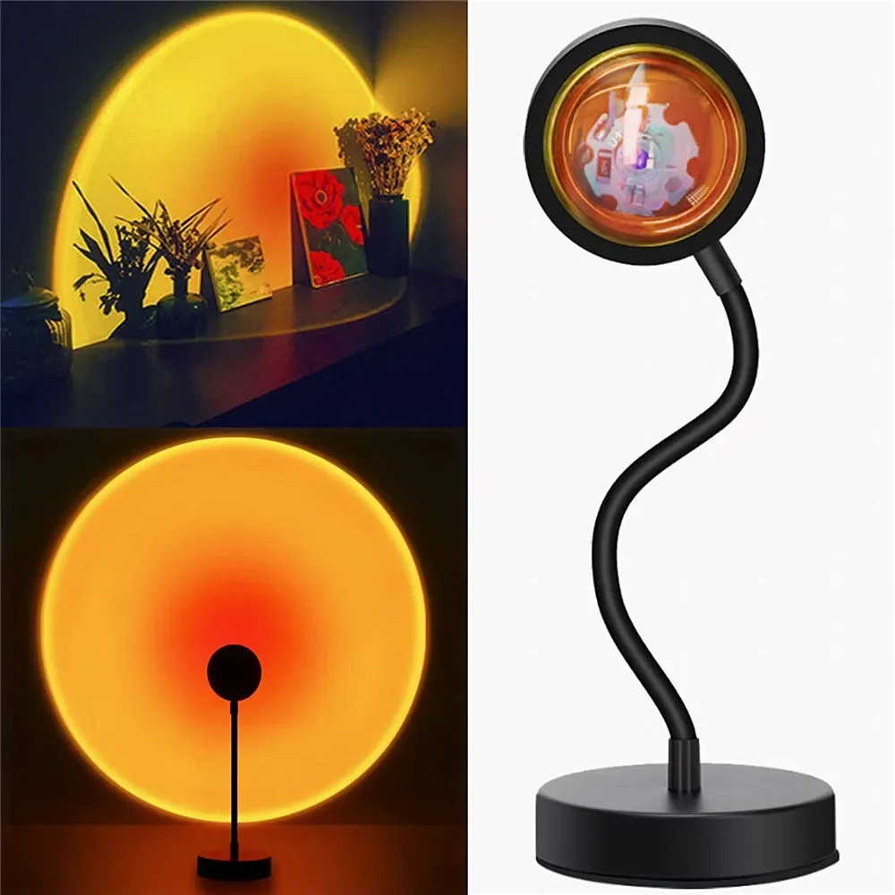 USB Sunset Projection Lamp Rainbow Atmosphere Night Light Sunset Light For Bedroom Room Decoration Background Wall 4 Color In 1