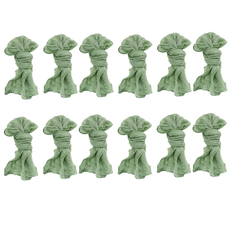 Wrinkled Dinner Napkins Table Napkins Decorative Cloth Napkins (Green, 12 Packs)