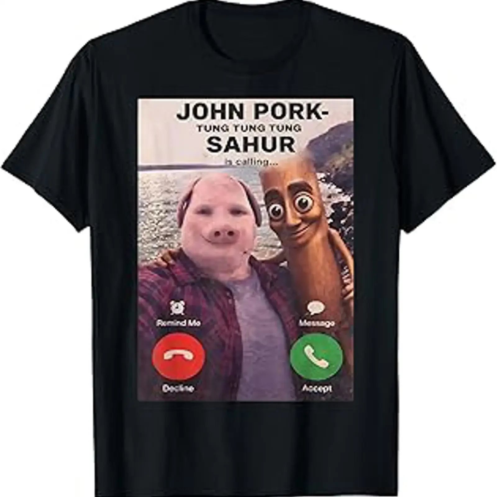 John Pork Tung Sahur Calling Brainrot Meme for Boys Kid T Shirt vintage Washed Breathable homme Comfortable fashion