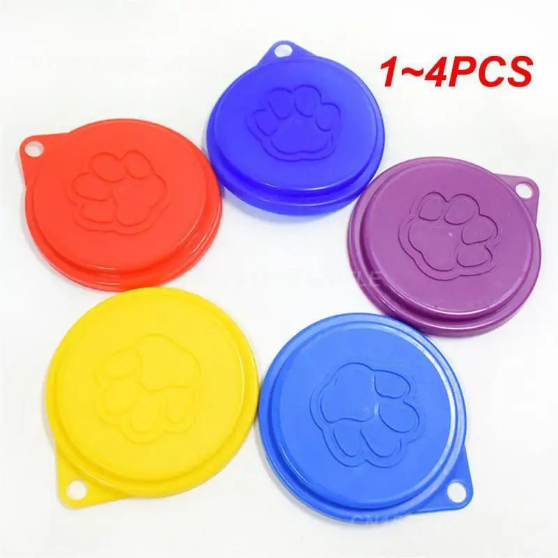 1~4PCS Dog Food Bowl Lid Lovely Animal Paw Print Design Portable Three-layer Can Lid Dog Accessories Sealed Fresh-keeping Cover