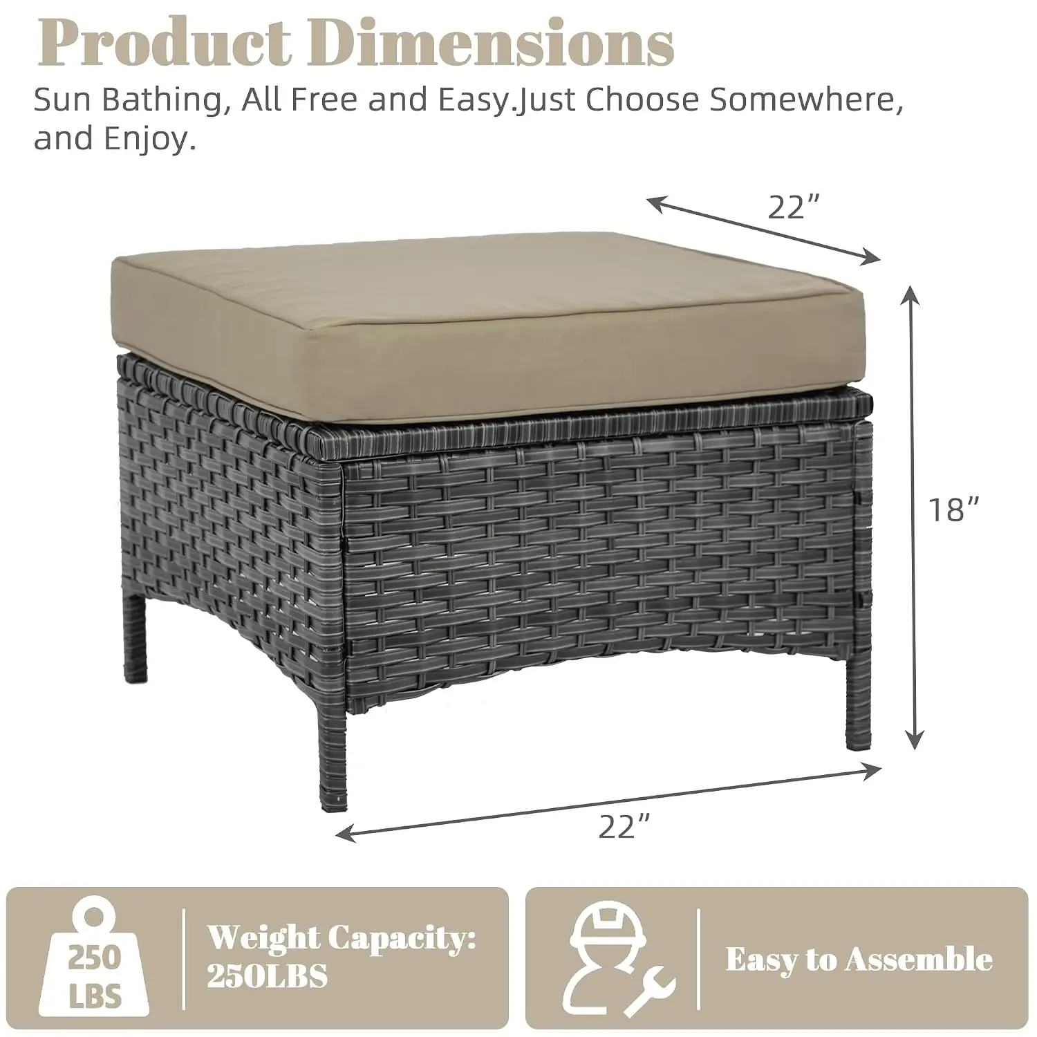 Outdoor Patio Ottoman Set 2pcs All-Weather PE Rattan Wicker Steel Frame Backyard Porch Poolside, Customized