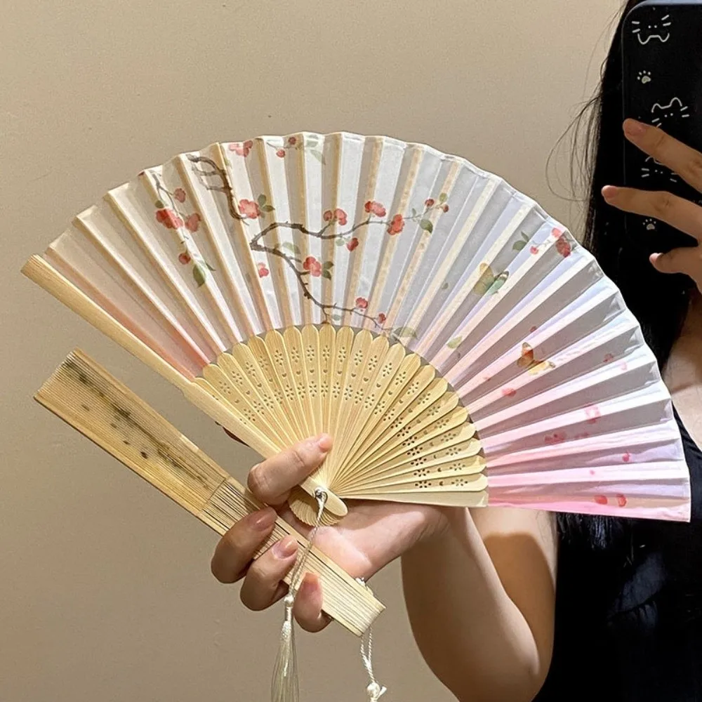 Photo Prop Chinese Style Tassel Folding Fan Swallow Butterfly Bamboo Fan Orchid Lotus Handheld Fan Birthday Party