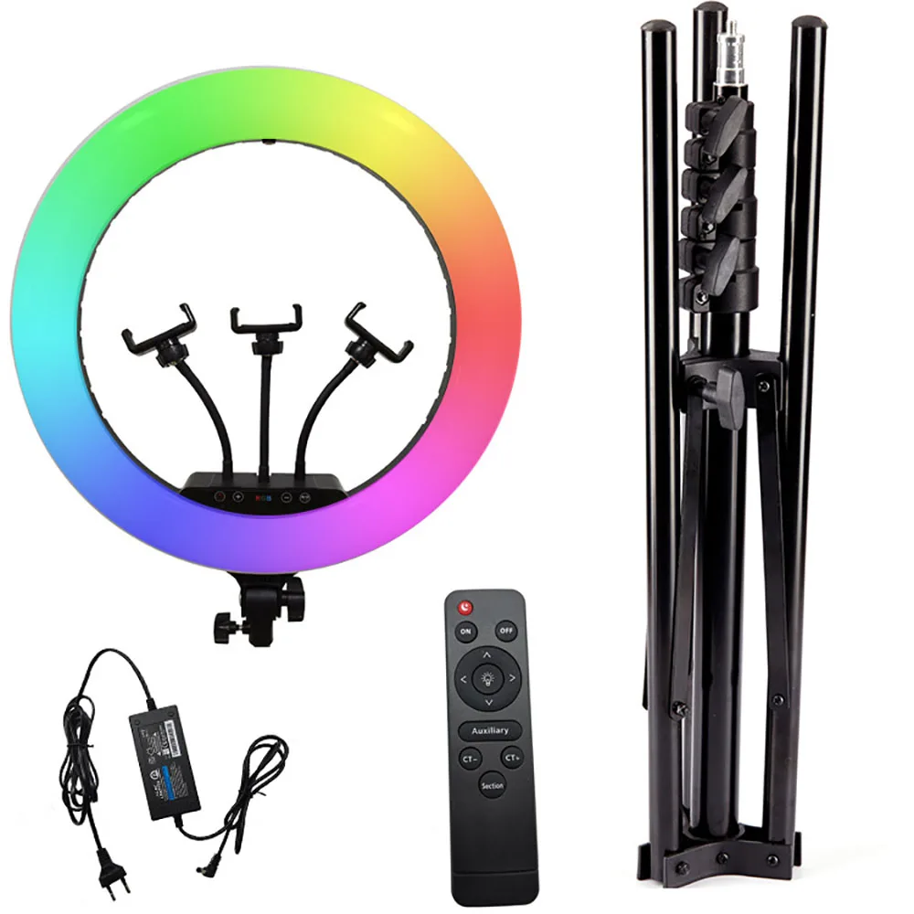 Luce ad anello RGB da 18 pollici con supporto per treppiede (2700-7000K) per fotocamera del telefono iPad Selfie Live Stream YouTube TikTok Video Shooting Bes