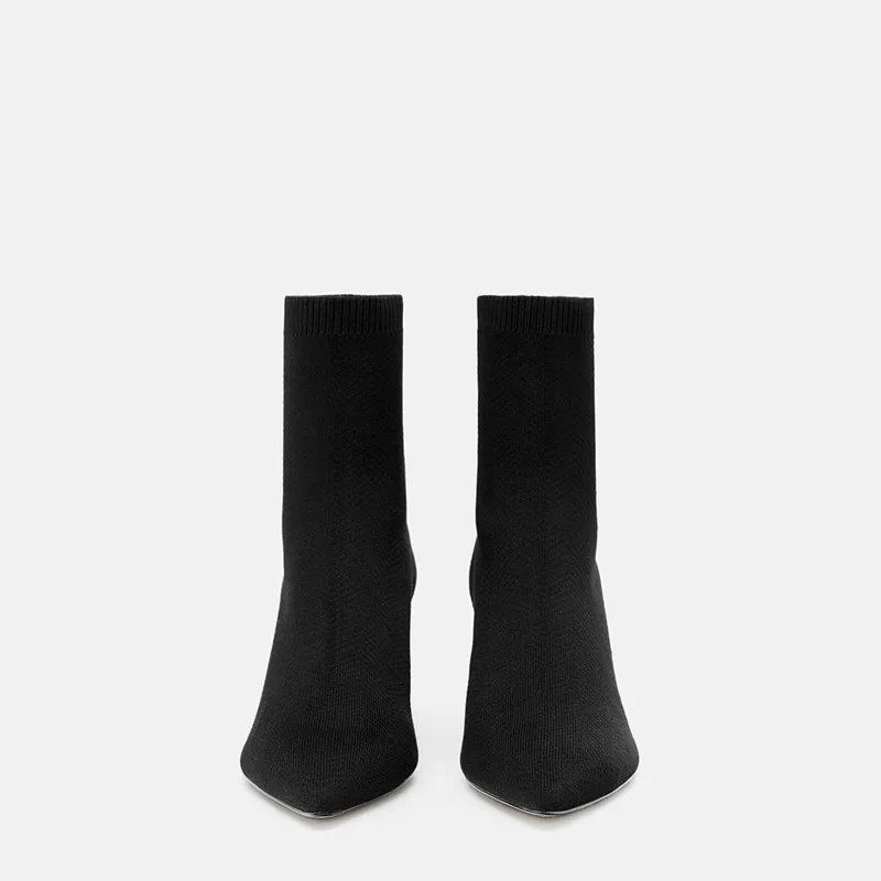 34-40 2024 Women\'s Ankle Boots Pointed Toe Middle Tube Stretch Boots 7cm High Heel Socks Boots Chunky Heel