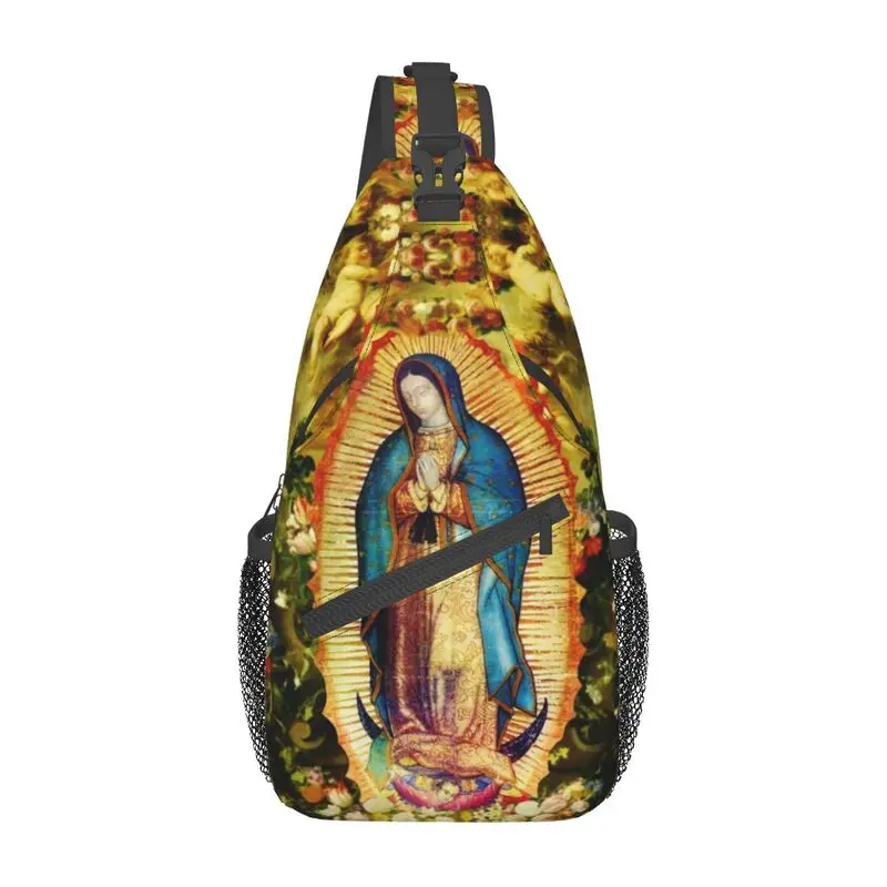 Mochila cruzada informal de la Virgen María mexicana, bolso de hombro para viaje, senderismo, pecho católico, mochila de día