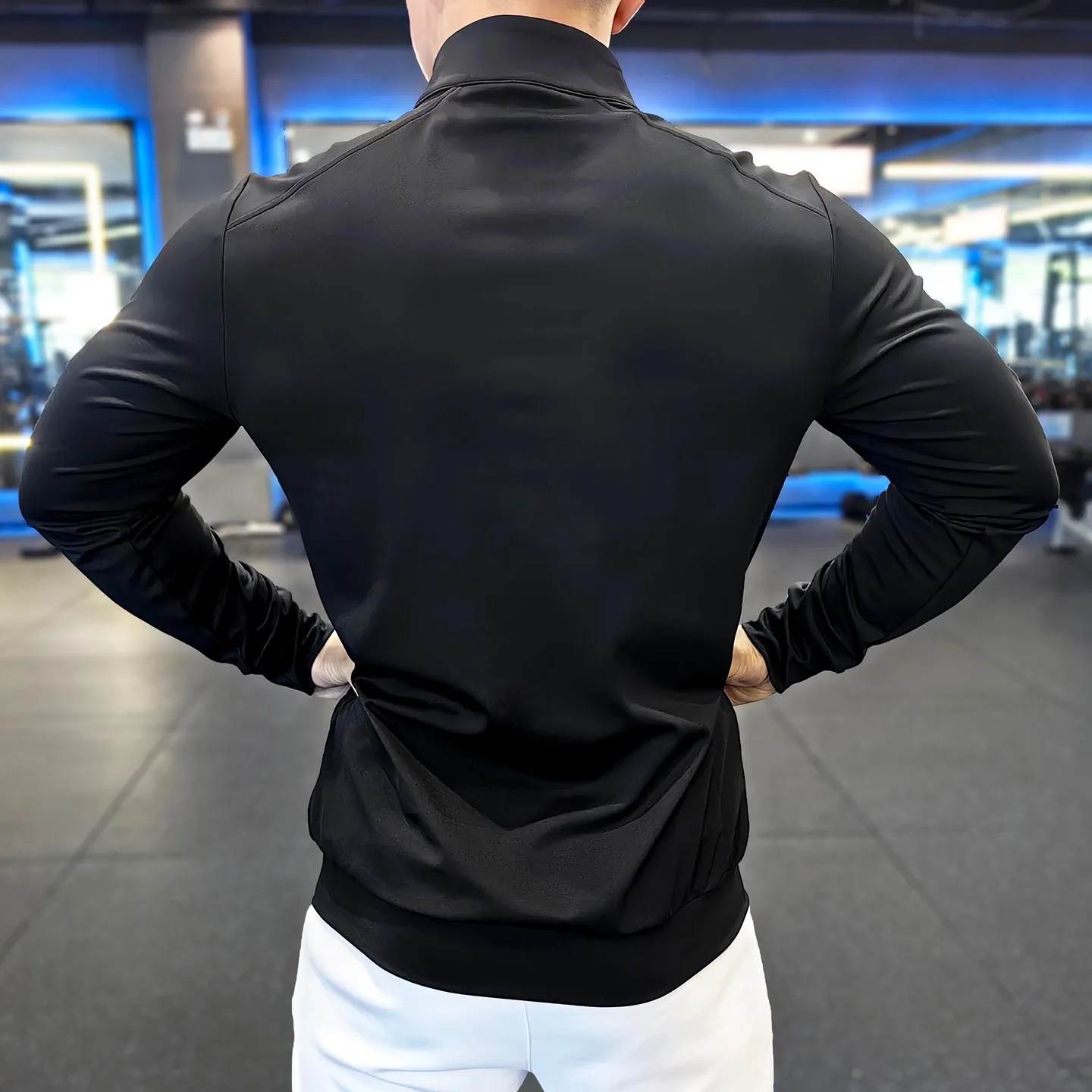 الرياضة الوقوف طوق بأكمام طويلة الرجال الخريف الشتاء في الهواء الطلق تشغيل اللياقة البدنية التدريب الملابس مرونة تنفس سليم صالح #2