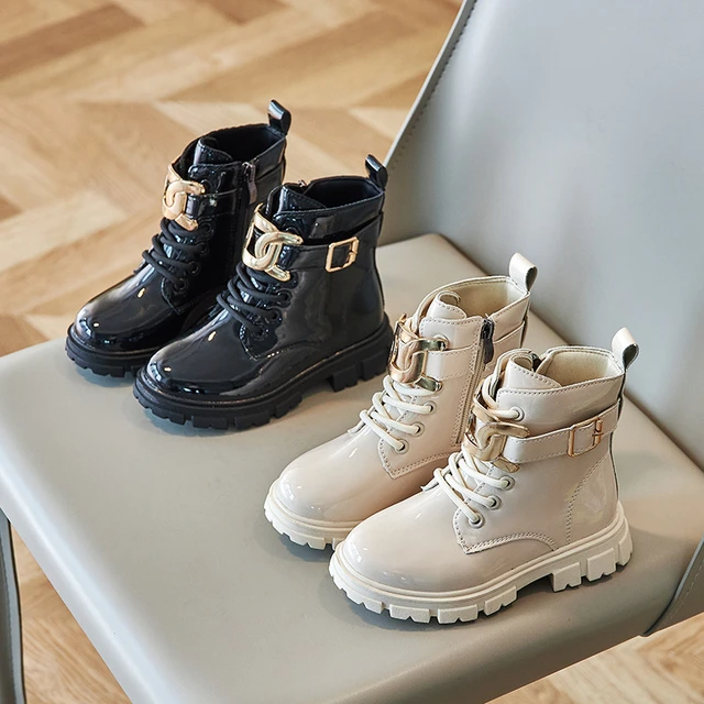 Girls Ankle Boots Glossy Buckle 2023 Spring New Side Zipper Cool Kids Fashion Non slip Children Catwalk Boots Breatheable Soft