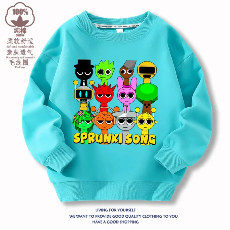 

2024 Sprunki Sweatshirt Christmas Hoodie Funny Cartoon Game Figure Children's Cotton Clothing Fashion Kids Halloween Clothes