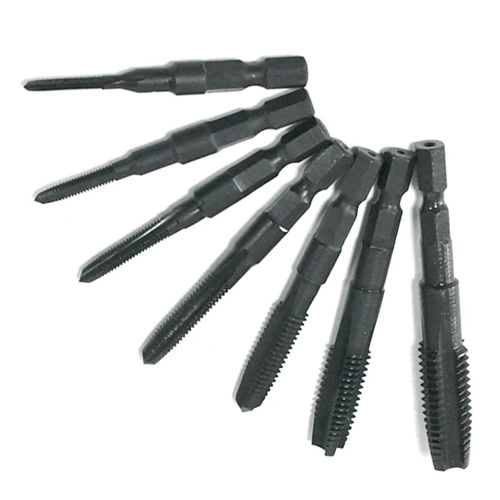 Pneumatic Hexagonal Shank Straight Groove Tap Electric Hand Drill Tapping Air Screwdriver Tap Black High-speed Steel Machine Tap