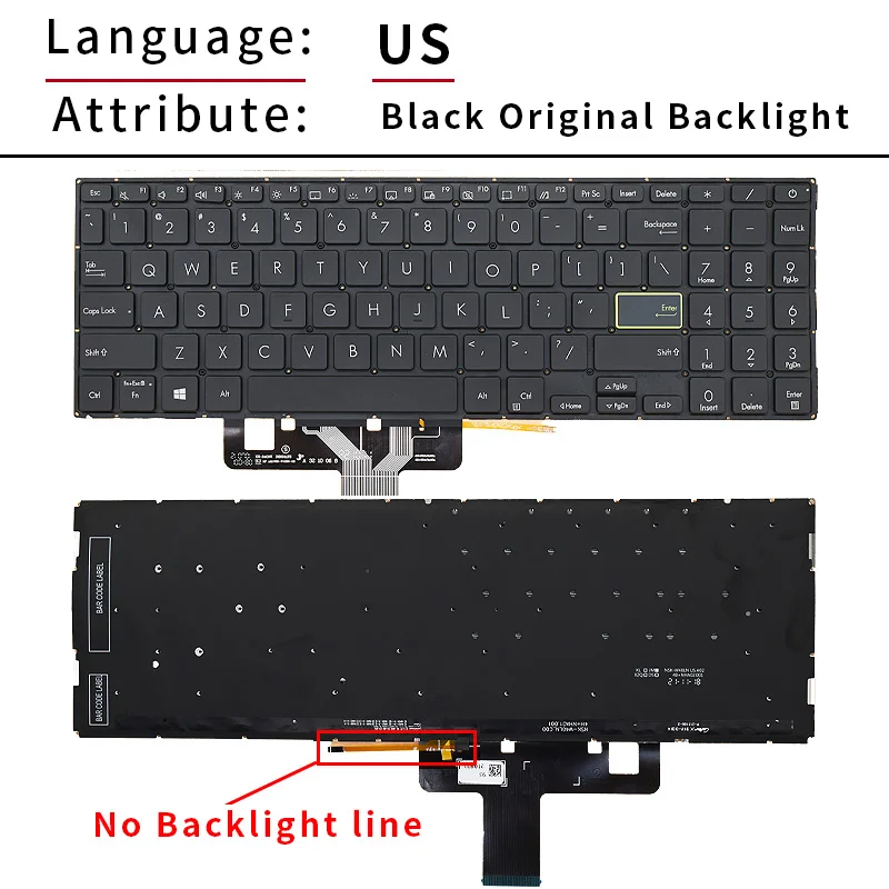 Imagem -03 - Teclado de Retroiluminação Russo dos Eua para Asus Vivobook E510 L510 X521 E510ma L510m X521ua X521ia X521j X521f Prata Preto Novo