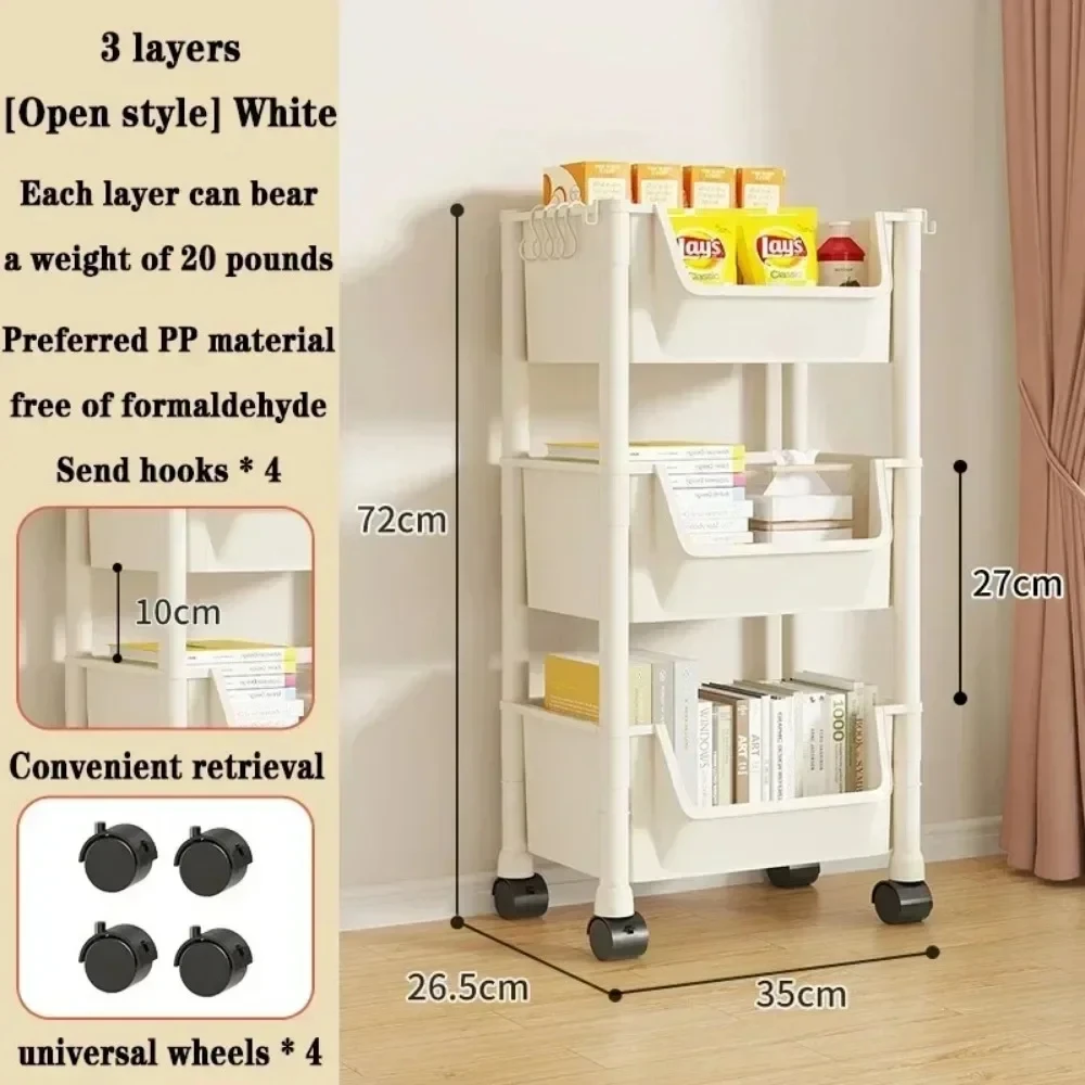 Trolley Bookshelf Movable Bookshelf Mobile Kitchen Storage Rack Multi-Layer Storages Shelve With Wheels Snack Cart Storage Rack image 6