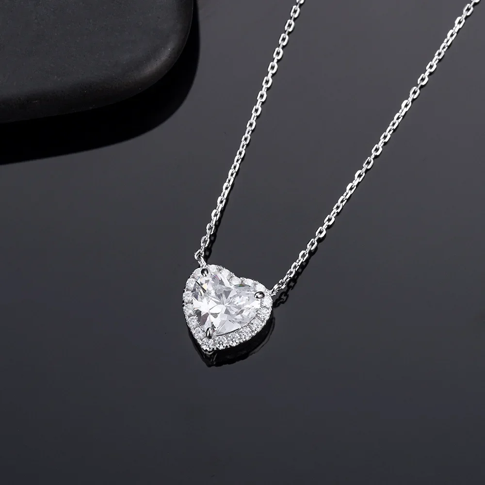 FEOBUR 1/2/3/4CT Moissanite Halo Necklace Heart Pendant for Women 925 Sterling Silver Sparkling Lab Diamond Neck Chain Jewelry