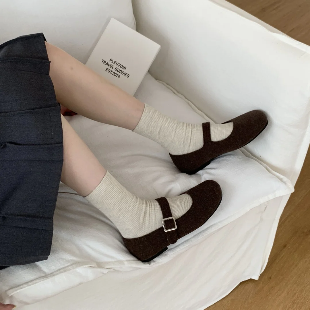 أحذية الباليه المسطحة للنساء، أحذية بدون كعب بمقدمة مستديرة، أحذية مريحة ضحلة، أحذية ماري جين العتيقة #6