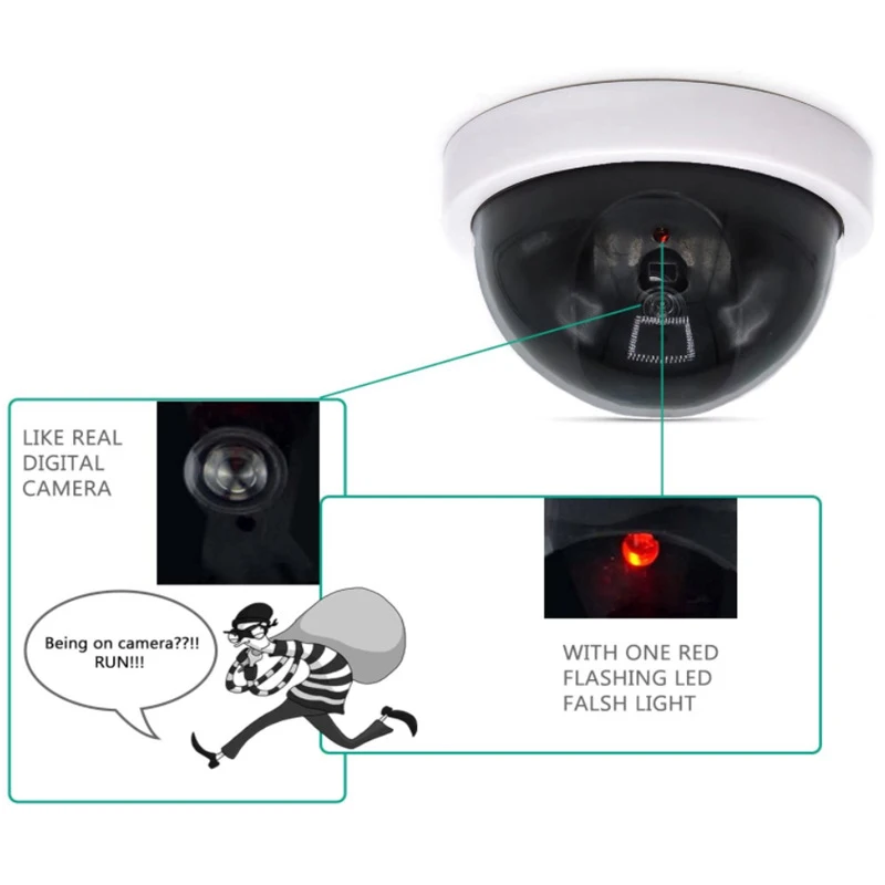 새로운 무선 더미 가짜 보안 카메라 가짜 CCTV 보안 카메라 홈 돔 깜박이는 빨간색 LED 조명으로 방수 가짜 모니터