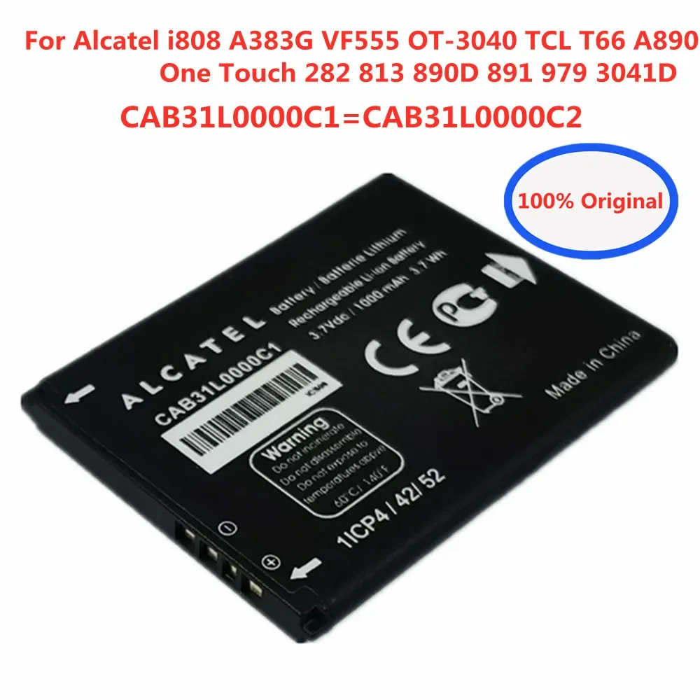 New CAB31L0000C1 CAB31L0000C2 Phone Battery For Alcatel I808 A383G VF555 OT-3040 TCL T66 A890 One Touch 282 813 890D 891 979