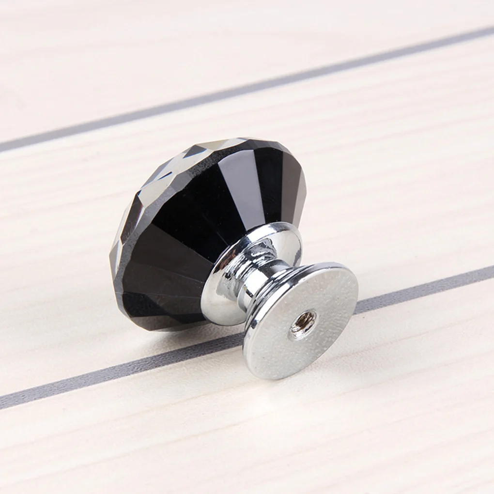 30mm Black Polished Crystal Rhinestone Door Knob Kitchen Cupboard Wardrobe Drawer Pull Handle