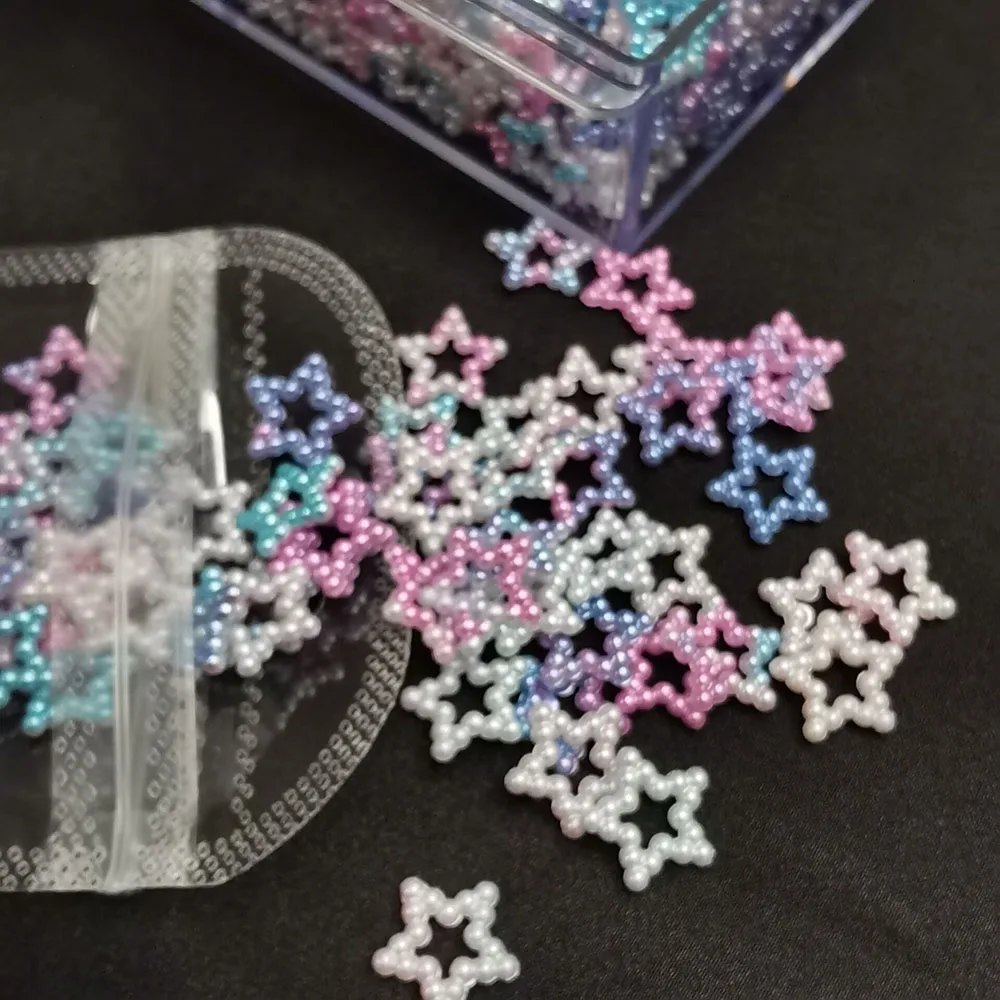 화이트 하트 네일 진주 50 개/가방 DIY 네일 장식 3D 할로우 공예 보석 별 손톱 액세서리 Mnicure 부품