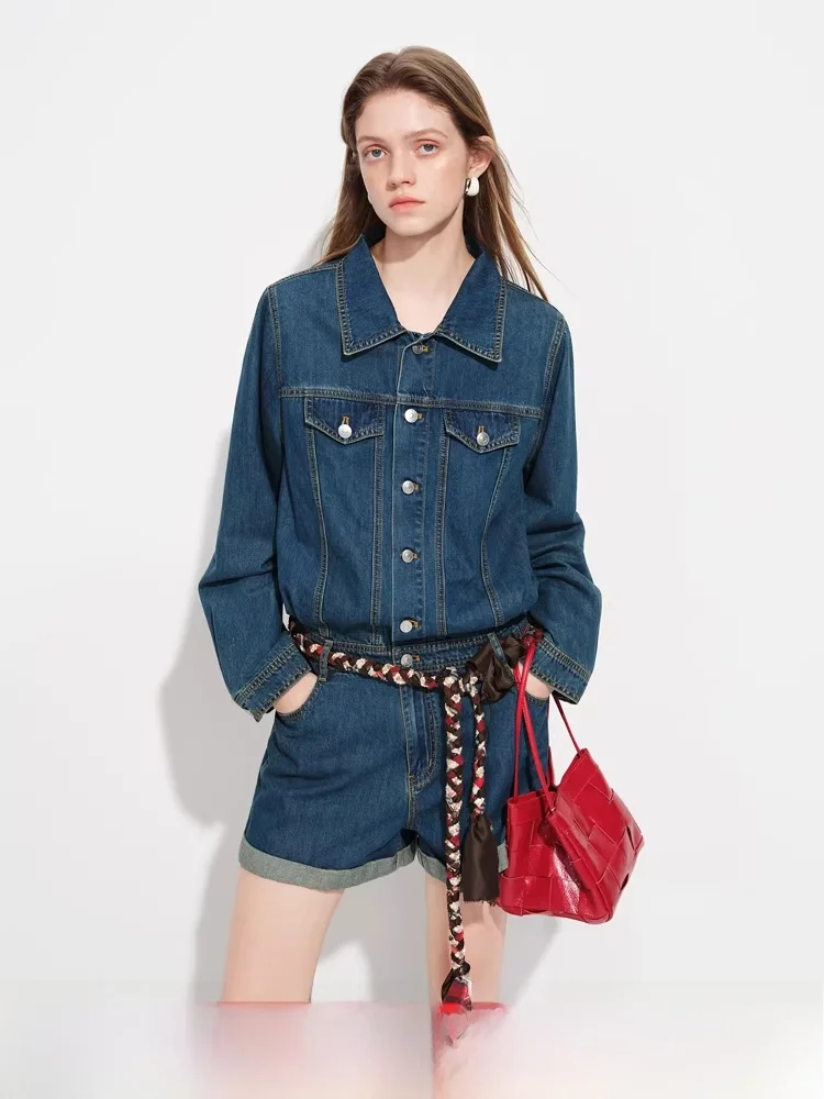 

Classic Commuter Denim Overalls for Women Vintage High Waist ort Pants Spring New Sle Faionable Chinese Brand Fan Si La...