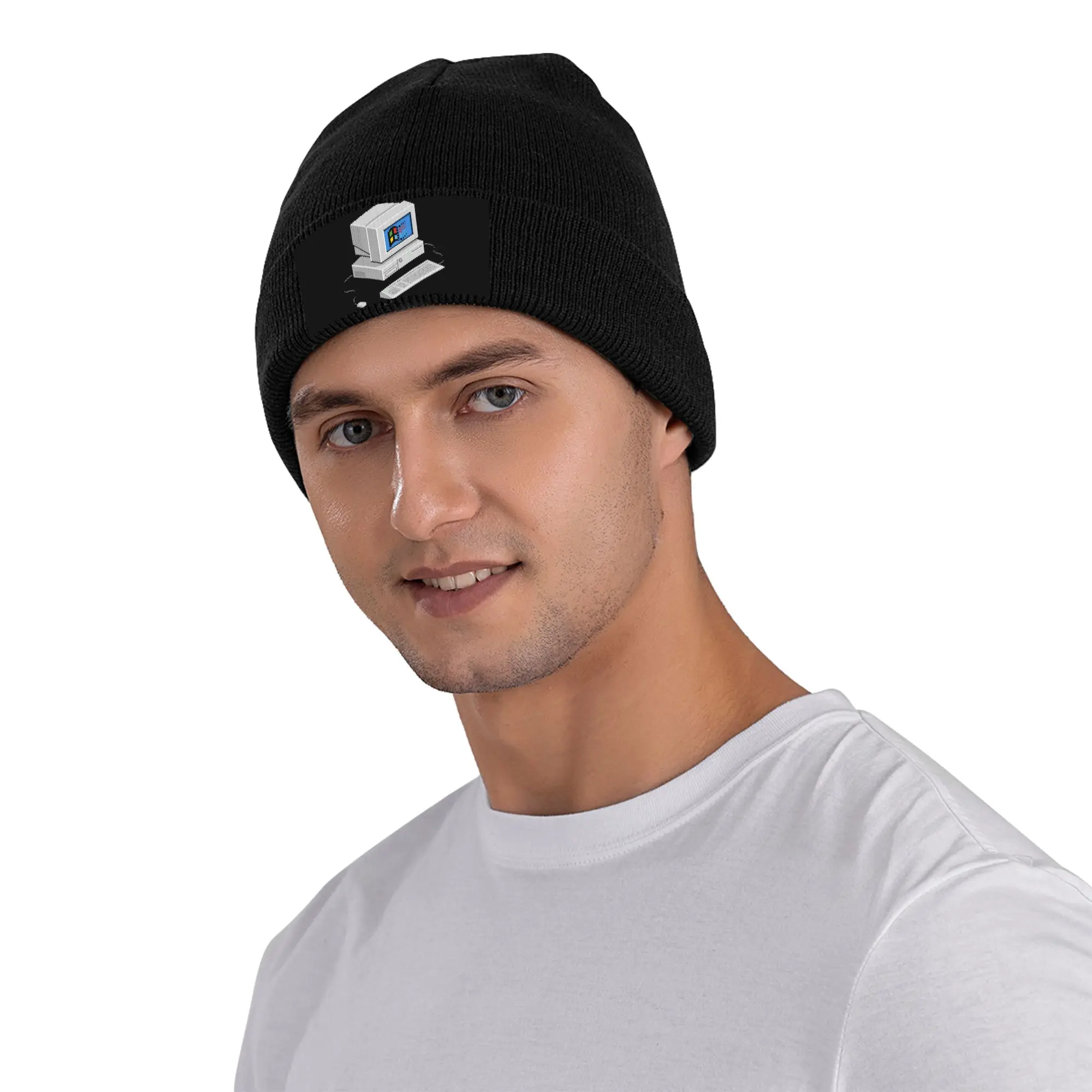 ويندوز Vaporwave قبعة محبوكة دافئة الشتاء متماسكة بونيه قبعة Skullies Beanies الهيب هوب قبعات للجنسين
