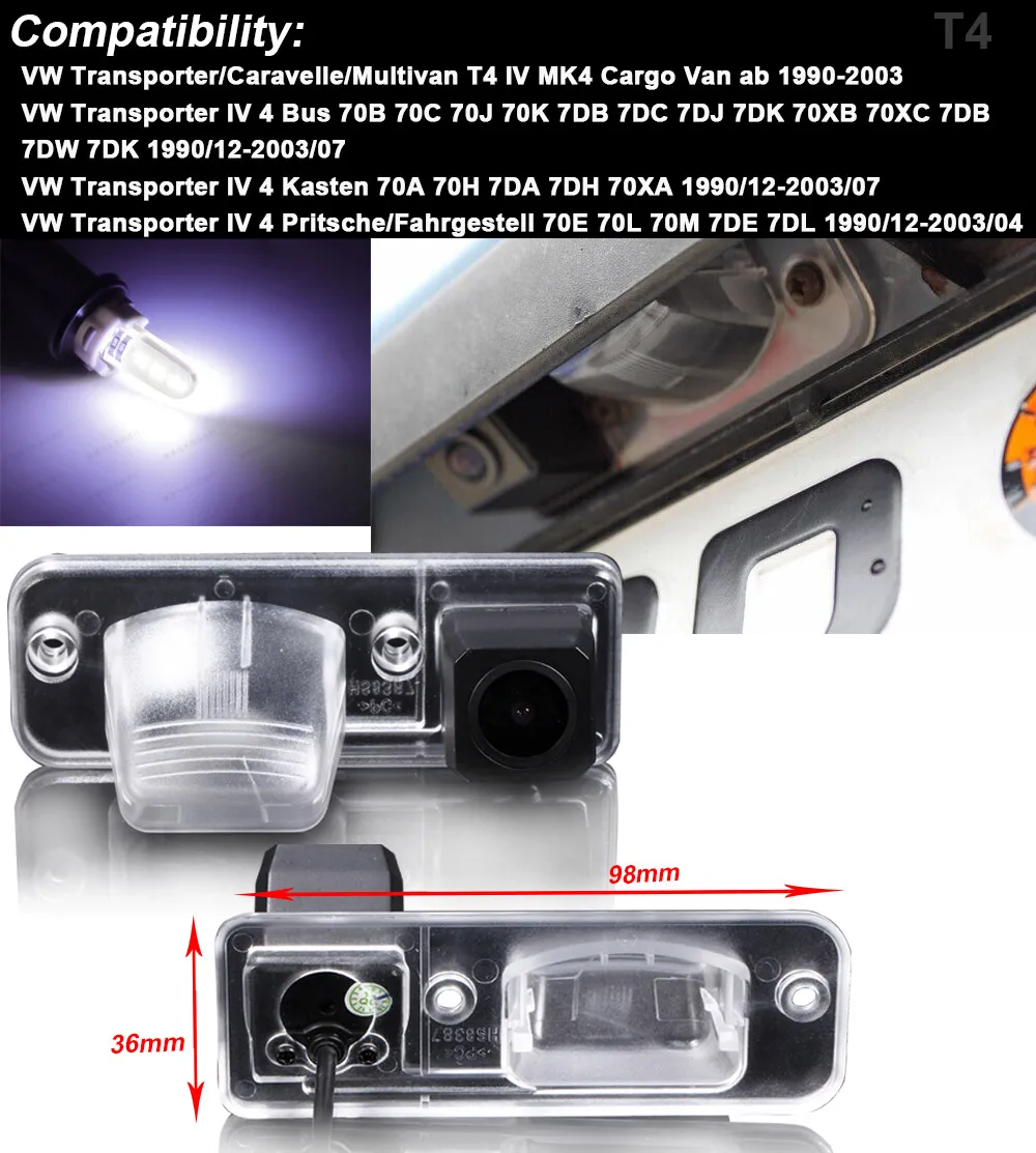 1280*720 Pixels 1000TV line Car Reverse camera For VW Transporter/C aravelle/Multivan T4 V MK4 Cargo Van ab 1990-2003