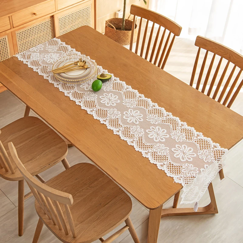 

33x183cm Rectangular Lace Table Runner Cotton Table Dresser for Dining Coffee Tea End Tables Doilies Cover Home Wedding Party