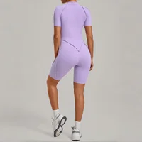 New Women's Yoga Jumpsuit Sports Fitness Hip Lift Half-zipper Shorts One-piece Running Casual Pilates Workout Gym Yoga Bodysuit - Image 2