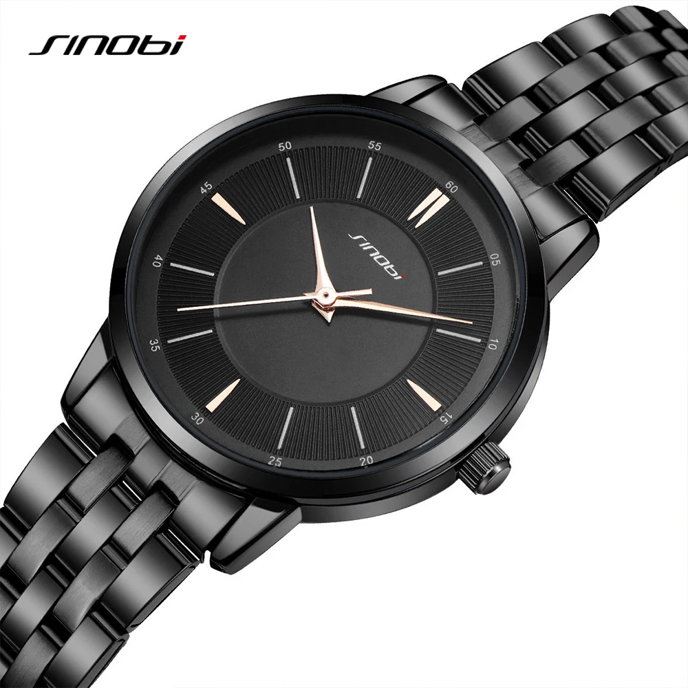 SINOBI Fashion Women\'s Watches Casual Stainless Steel Woman Quartz Wristwatches Elegant Dresses Best Clock for Female Waterproof