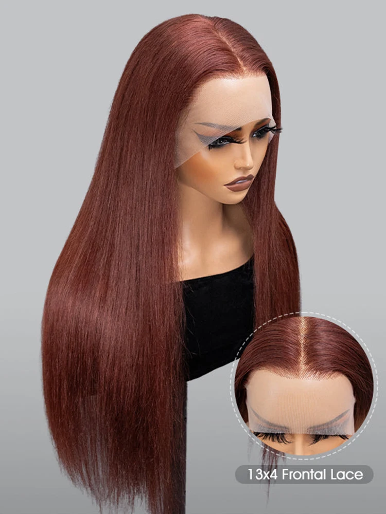 

13x4 HD Reddish Brown Lace Front Wig Human Hair Pre Plucked Transparent Straight Lace Frontal Wigs Colored Wigs For Women