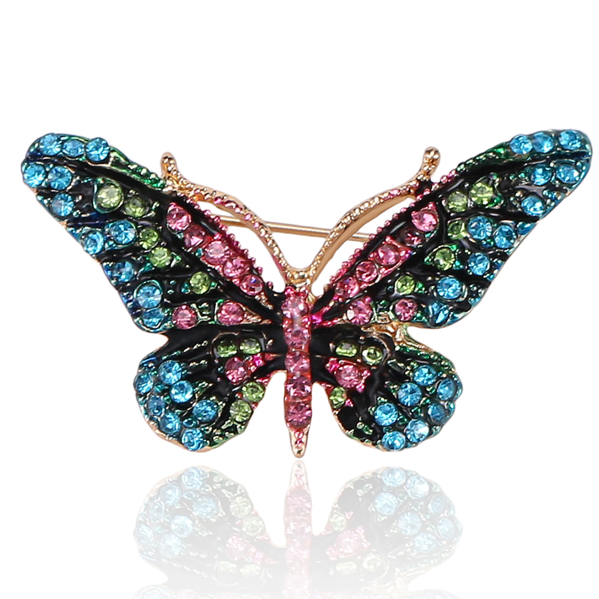 

Beaut&Berry Trendy Shiny Rhinestone Butterfly Brooches for Women Unisex Insect Pins Casual Party Accessories New Gifts Friends