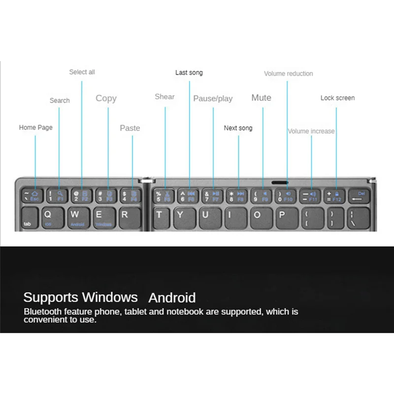 Foldable Keyboard Tri-Folding Wireless Keyboard with Touchpad Mouse Rechargeable Mini Keyboard for Windows Phone PC