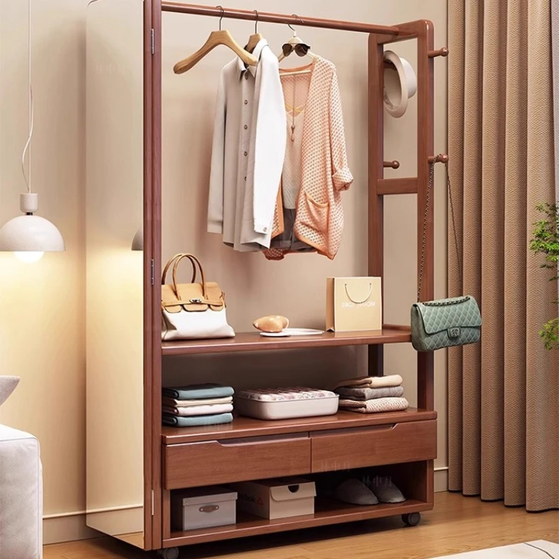 

Retro solid wood coat rack, home living room against the wall floor hanger storage