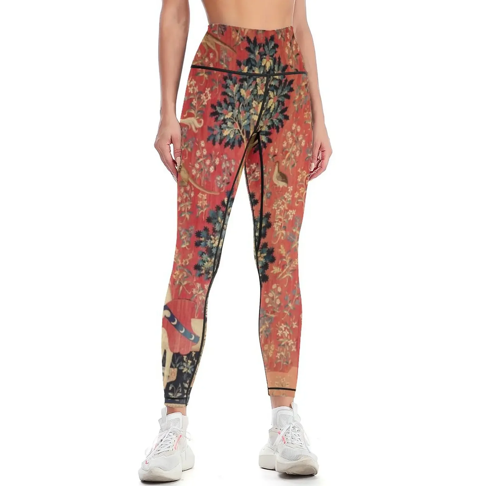 

LADY AND UNICORN ,TOUCH ,Lion,Fantasy Flowers,Animals Red Green Floral Leggings Women's sports Womens Leggings