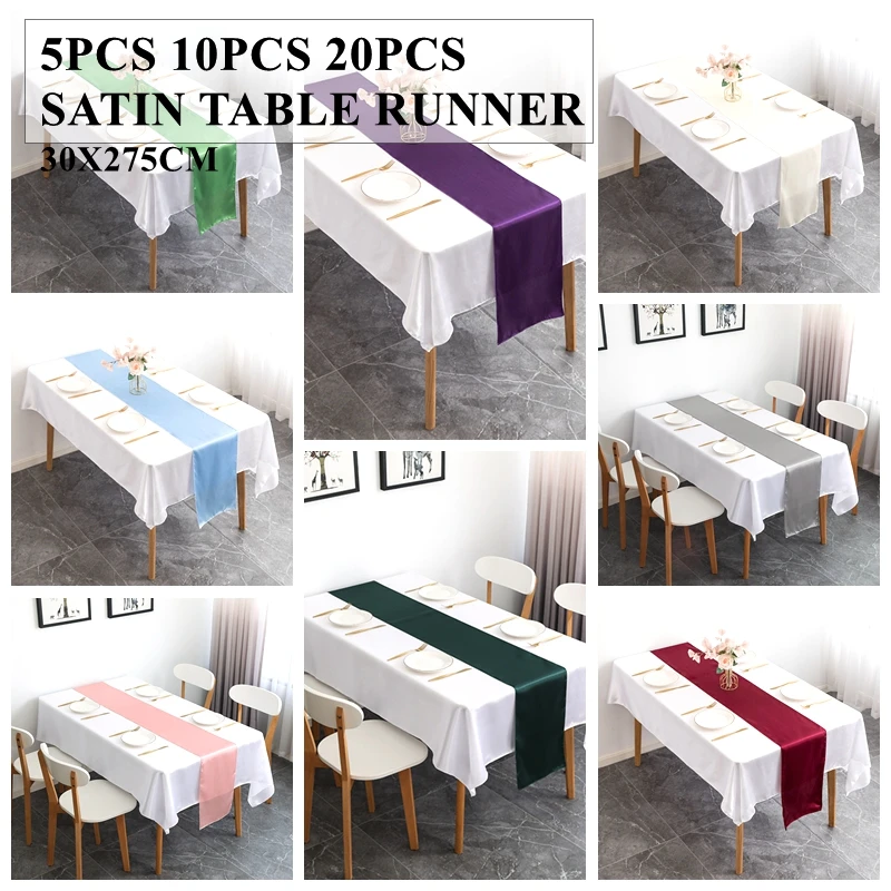 

Thickness 12x108" Satin Table Runner Shinny Poly Tablecloth Runners For Wedding Banquet Event Party Decoration