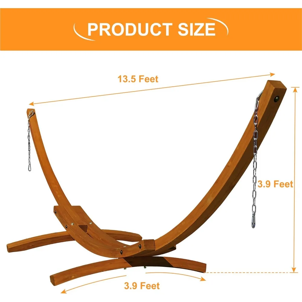 Hammocks 13 FT Outdoor Arc Wood Hammock Stand, 2 Person Russian Pine Hardwood Hammock Stand with Carabiners, 450lb Capacity