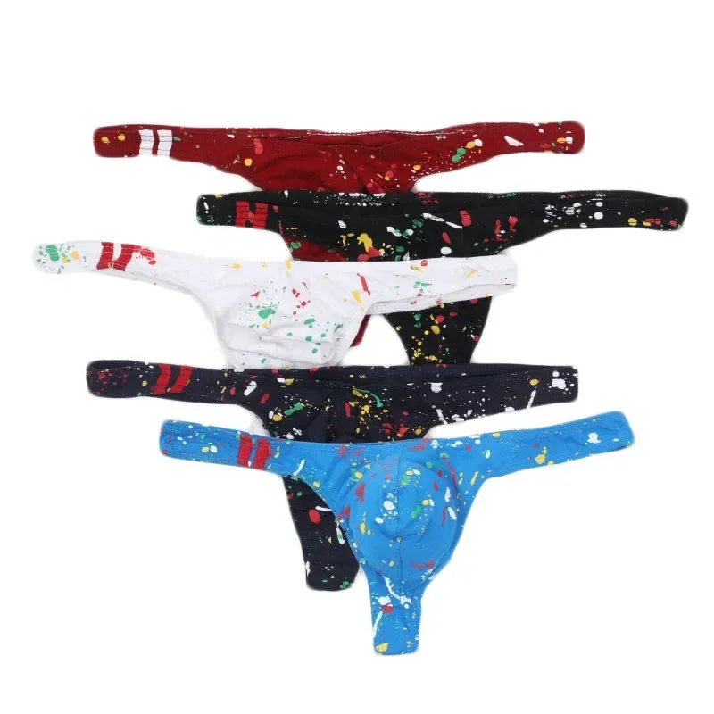5PCS Low Waist Sexy Male Thong Underwear Men T-Back Briefs Short Breathable Underpants Pouch Panties Jockstrap Men