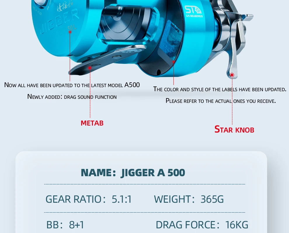RANMI JIGGER A500 Angelrolle Trommelrolle Slow-Jigging-Rolle Max Bremskraft 16kg Übersetzungsverhältnis 5,1:1 8+1 Kugellager – Detail 20