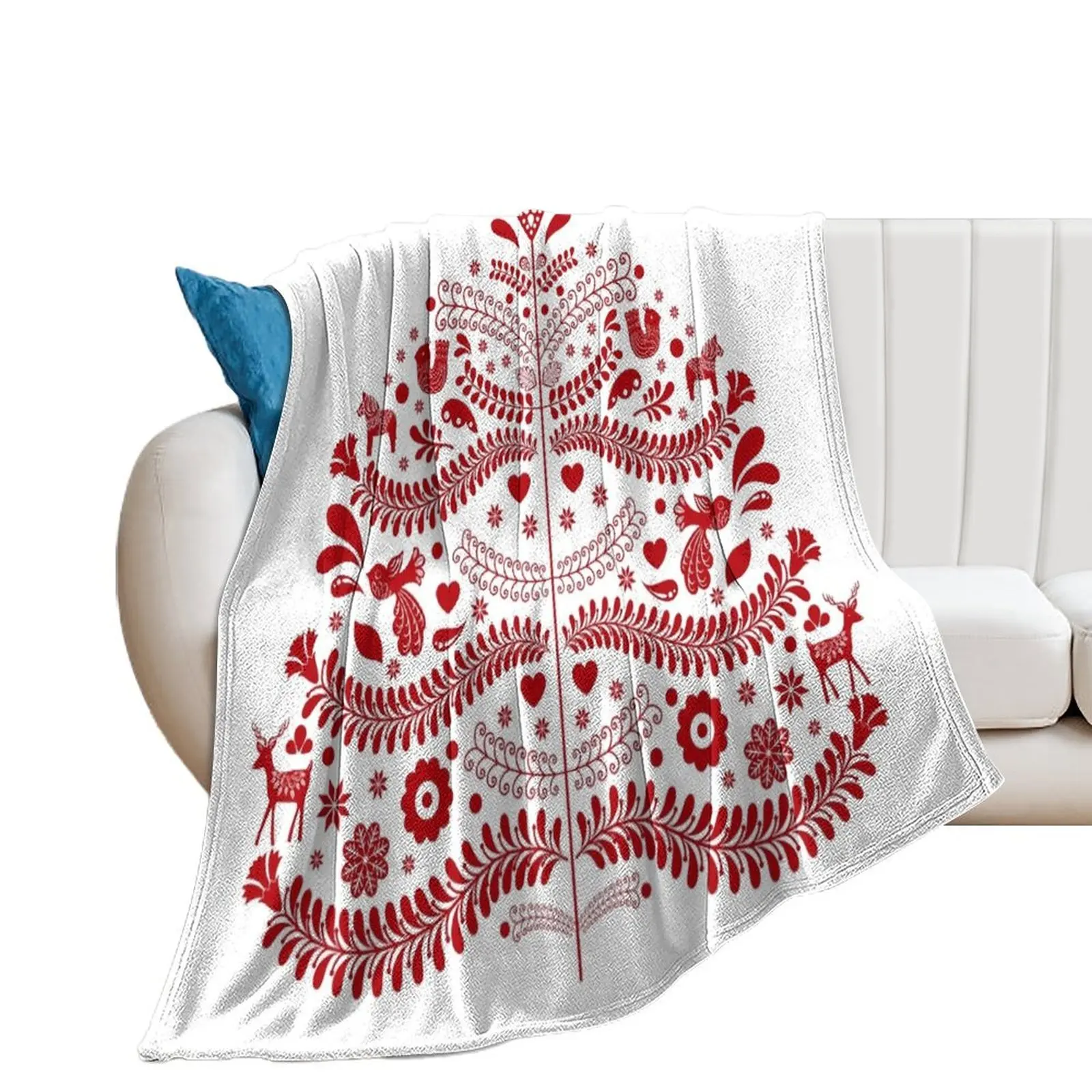 

Red Scandinavian Folk Art Style Christmas Tree Design Throw Blanket Blankets Sofas Of Decoration Baby Softest Blankets