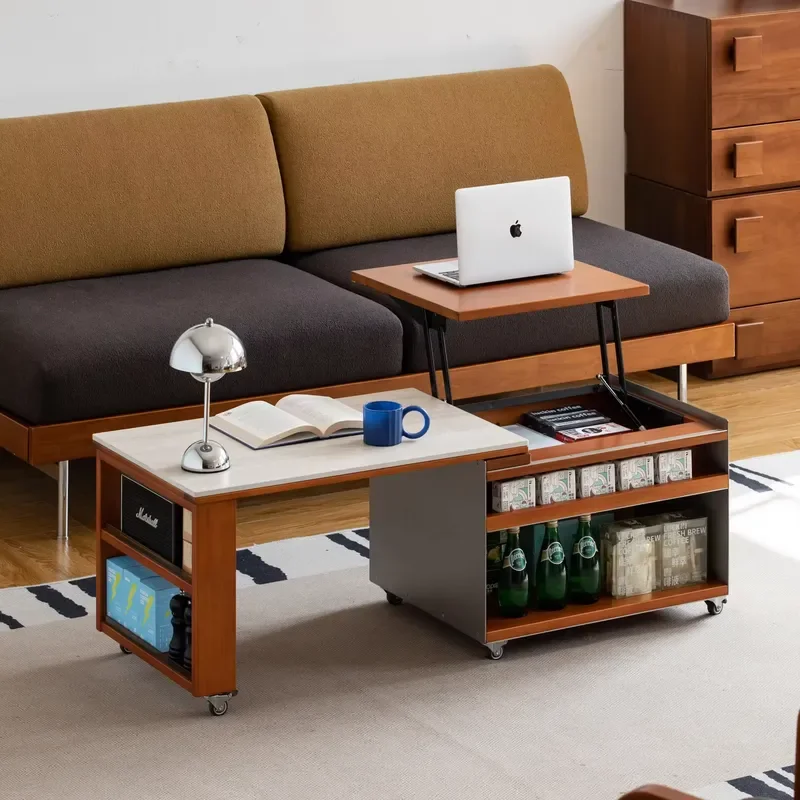 Manufacturer Wholesale Mid-Century Style Solid Wood Lift Table Small Apartment Living Room Side Table Mobile Small