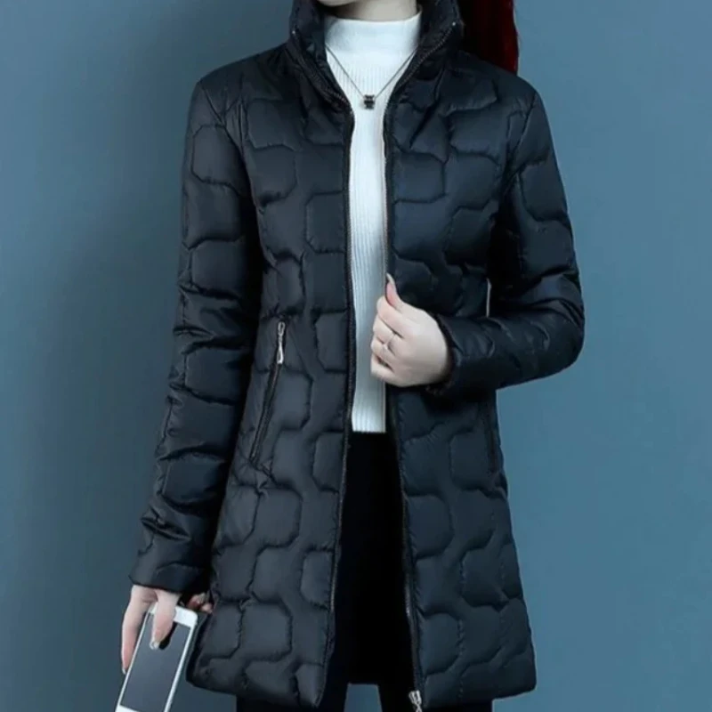 เสื้อโค้ทผ้าฝ้ายความยาวปานกลางน้ําหนักเบาสําหรับผู้หญิงเบาะ Great Elegant Cold Quilted Jackets Demi-Season Discount Hot Parkas Woman